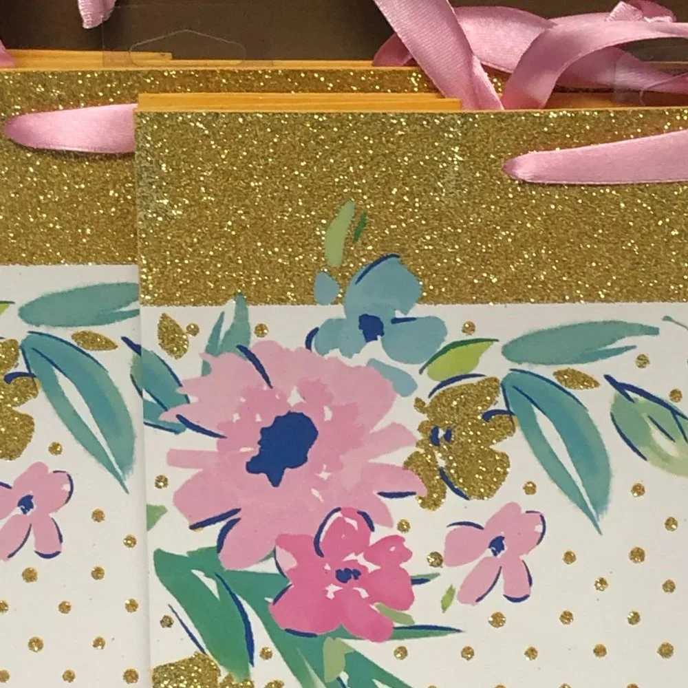 Pioneer Woman Gift Bags Floral White Gold American Greetings Party Lot of 3